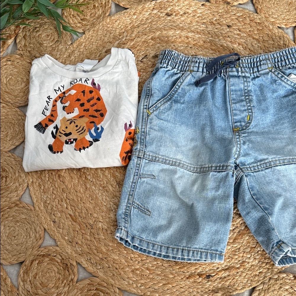 Vintage Old Navy Baggy Short and Zara Tiger Print Tee Matching Set. Size 4T-5T